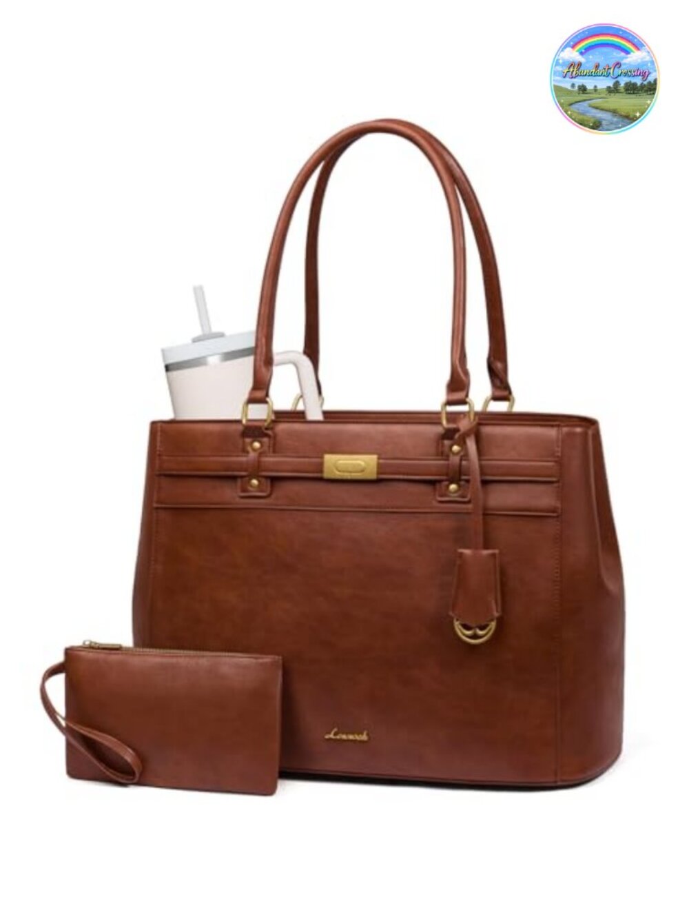 17.3 inch Waterproof Faux Leather Laptop Tote Bag for Women Work Business Office
